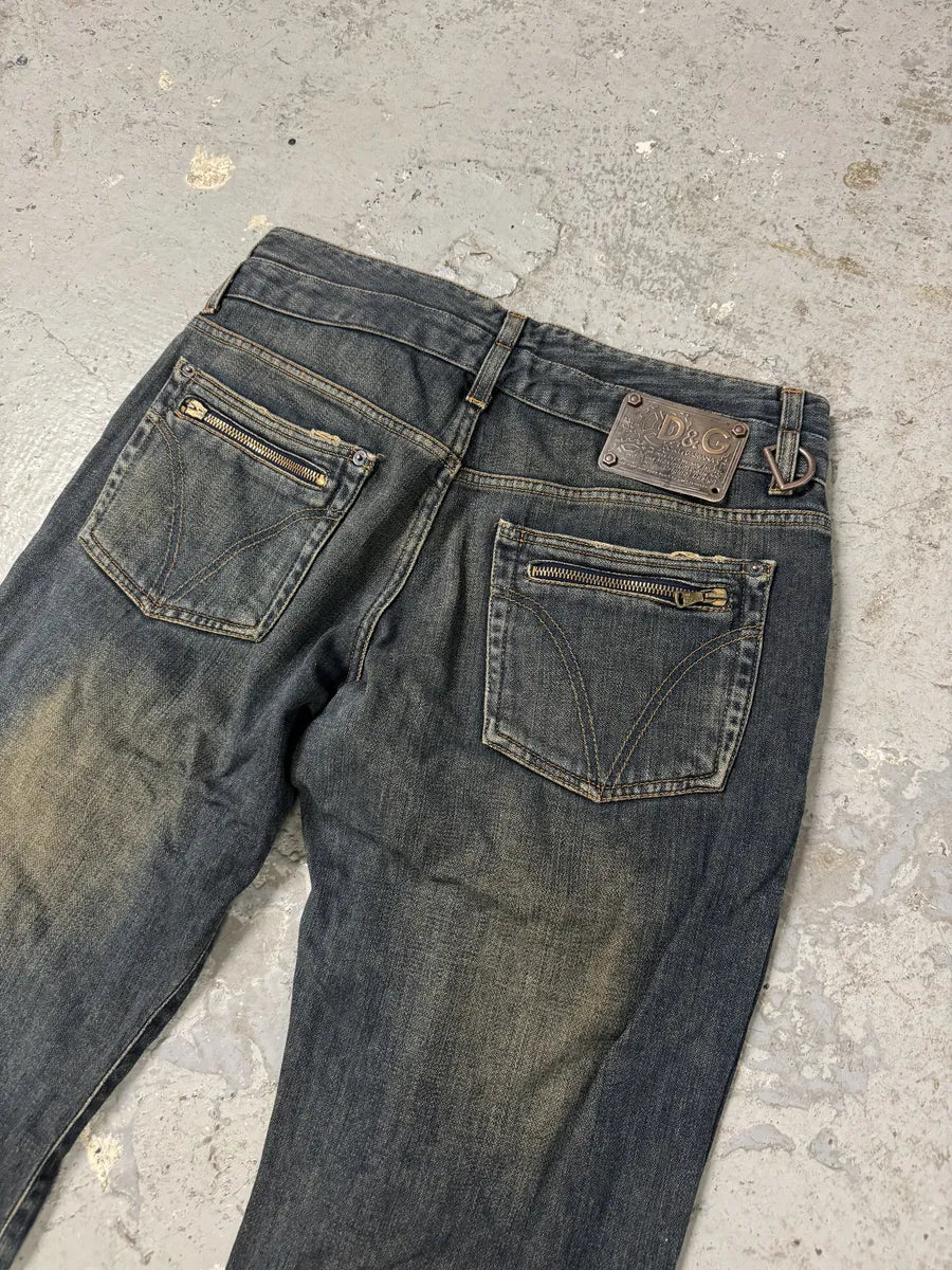 AW2003 Dolce & Gabbana Blue Faded Double Waisted Jeans (M) 9