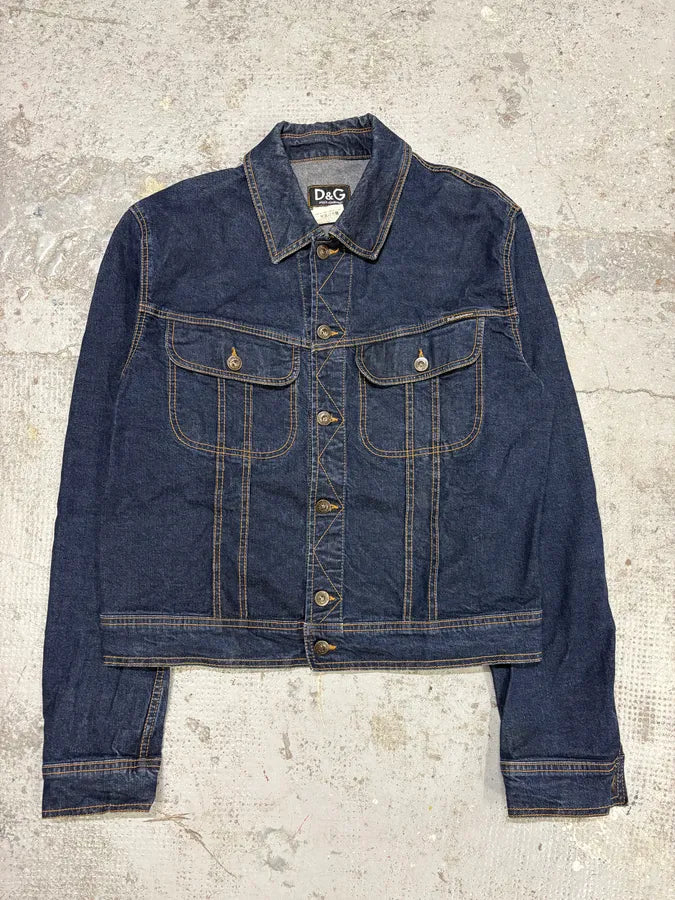 AW2003 Dolce & Gabbana Blue Cropped Worker Buttoned Denim Jacket WpDGjbS 0