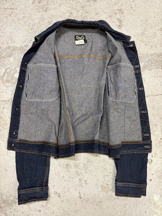 AW2003 Dolce & Gabbana Blue Cropped Worker Buttoned Denim Jacket WpDGjbS 4