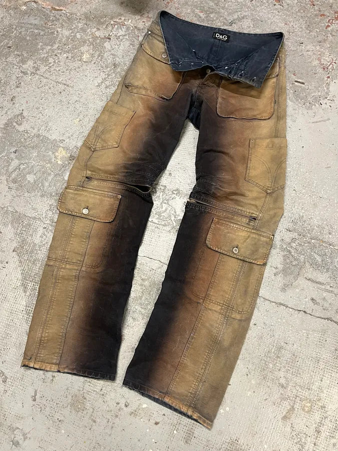 AW2003 Dolce & Gabbana Bronze Gradient Double Waist Cargo Pants mKjcZEN 5