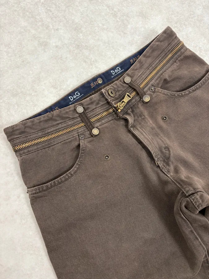 AW2003 Dolce & Gabbana Brown Detachable Waist Zip Pants NeOcbFz 5