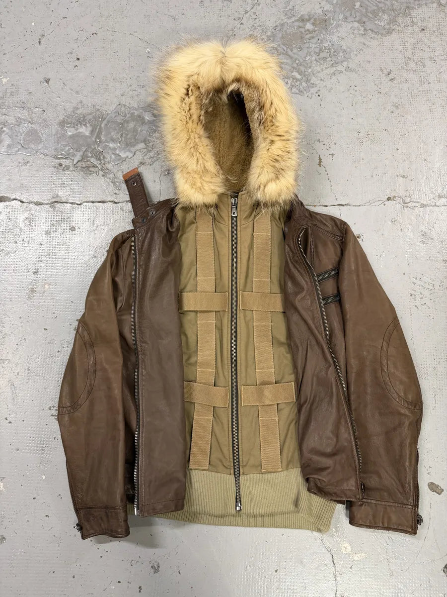 AW2003 Dolce & Gabbana Brown Fur Hooded Buffalo Leather Jacket mQqYCDv 0