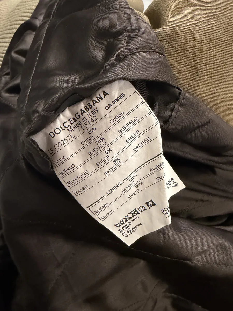AW2003 Dolce & Gabbana Brown Fur Hooded Buffalo Leather Jacket mQqYCDv 8
