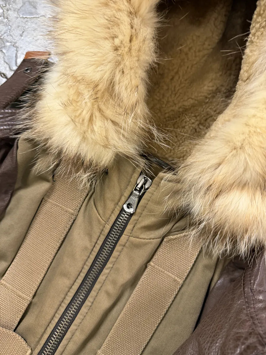 AW2003 Dolce & Gabbana Brown Fur Hooded Buffalo Leather Jacket mQqYCDv 9