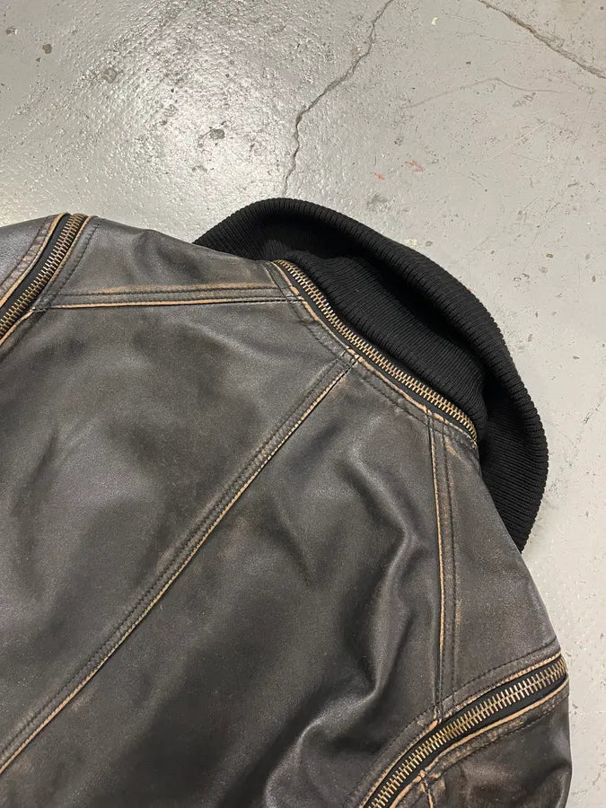 AW2003 Dolce & Gabbana Brown Horse Leather Zip Detachables Sleeves Jacket QKiOULJ 12