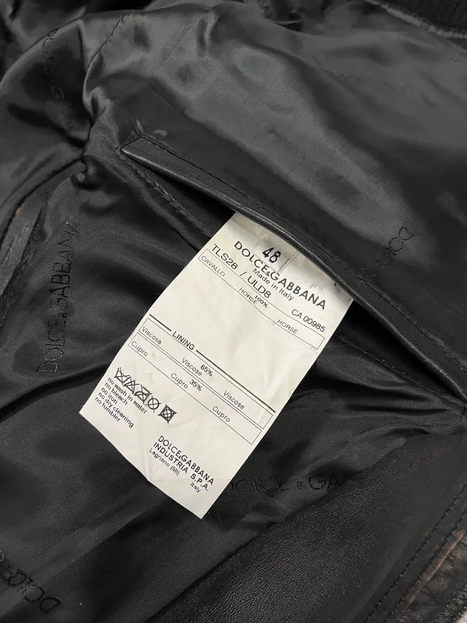 AW2003 Dolce & Gabbana Brown Horse Leather Zip Detachables Sleeves Jacket QKiOULJ 15