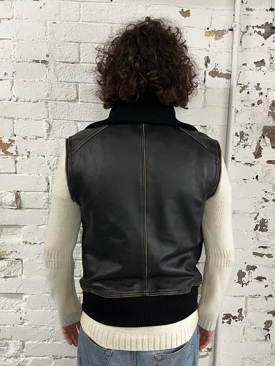 AW2003 Dolce & Gabbana Brown Horse Leather Zip Detachables Sleeves Jacket QKiOULJ 6