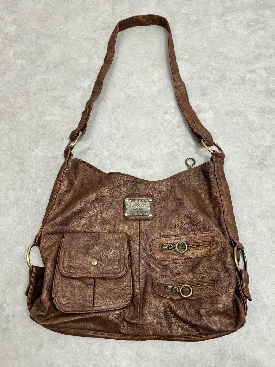 AW2003 Dolce & Gabbana Brown Leather Shoulder Bag aFdJyLc 0
