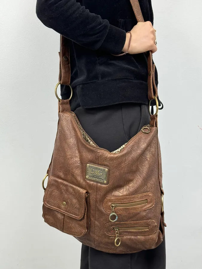 AW2003 Dolce & Gabbana Brown Leather Shoulder Bag aFdJyLc 1