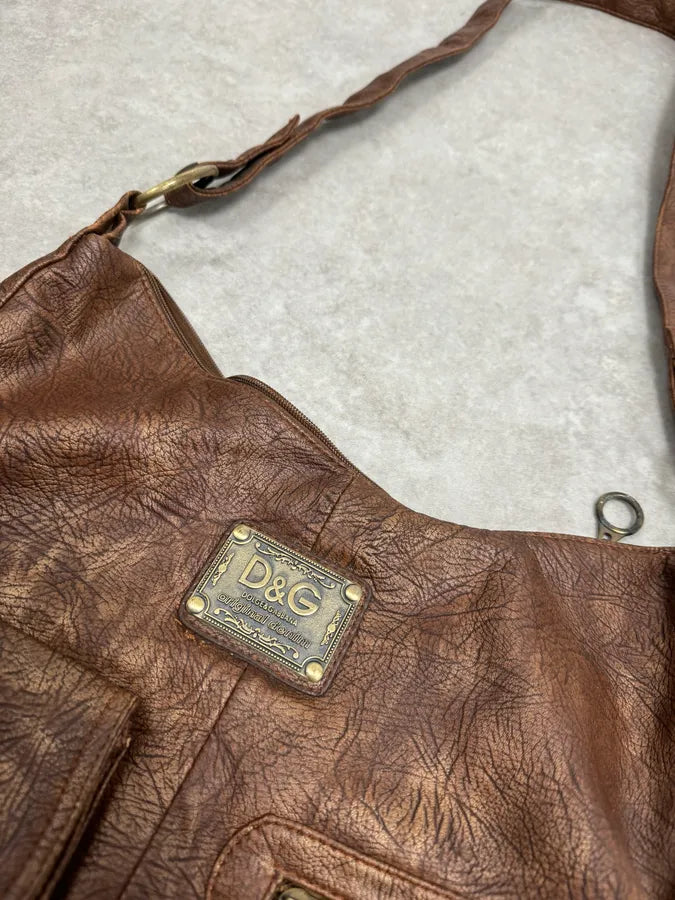 AW2003 Dolce & Gabbana Brown Leather Shoulder Bag aFdJyLc 2