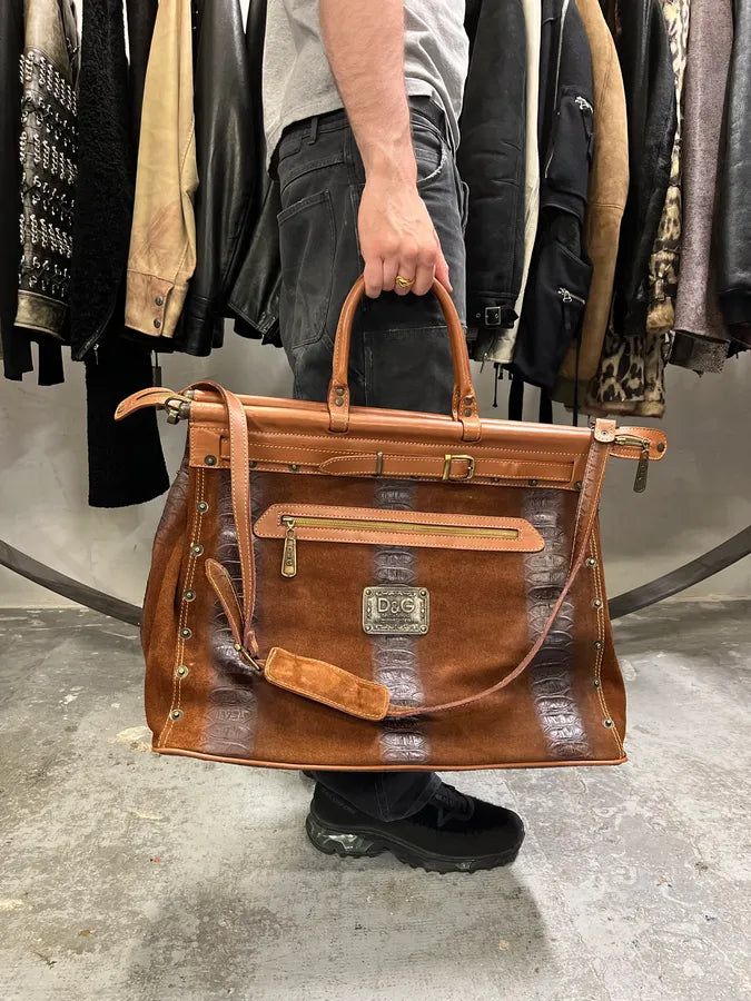 AW2003 Dolce & Gabbana Brown Python Effect Embossed Leather Crossbody Bag (OS) AaEjFen 1