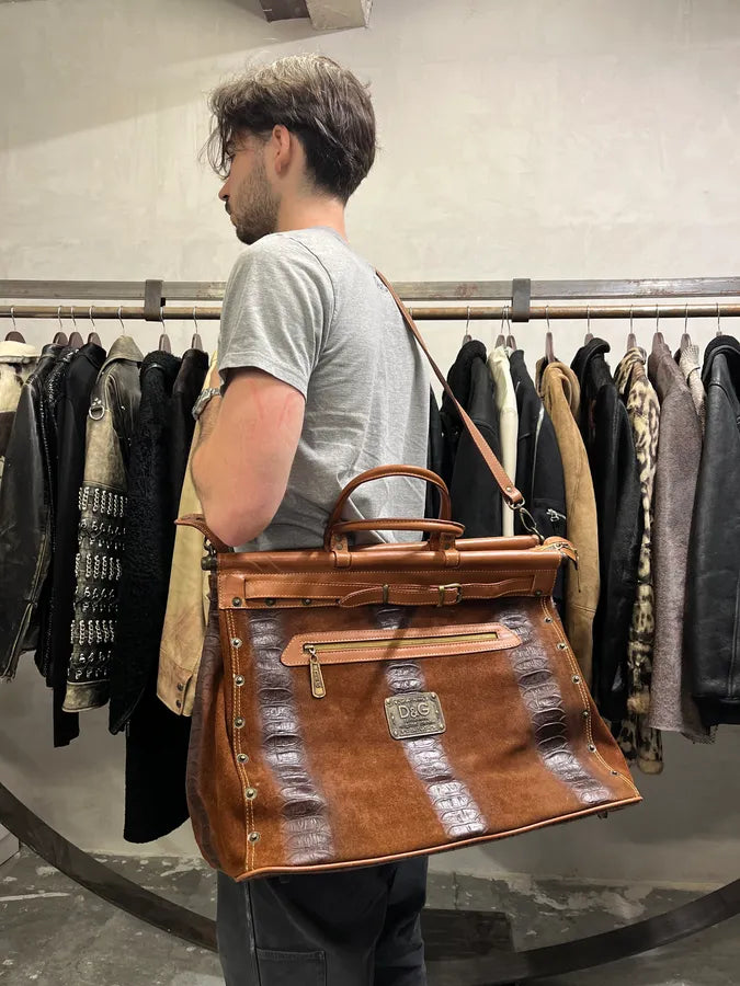 AW2003 Dolce & Gabbana Brown Python Effect Embossed Leather Crossbody Bag (OS) AaEjFen 2