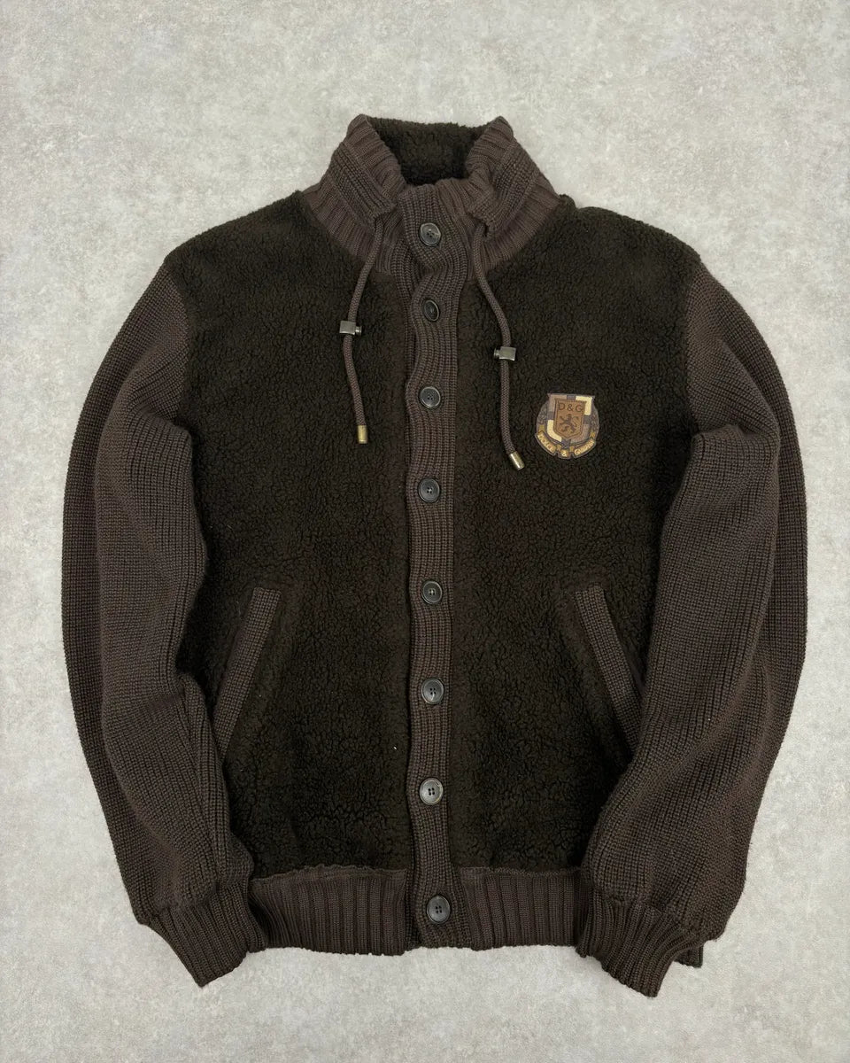 AW2003 Dolce & Gabbana Brown Wool Fleece Cardigan Jacket GoNpQMJ 0