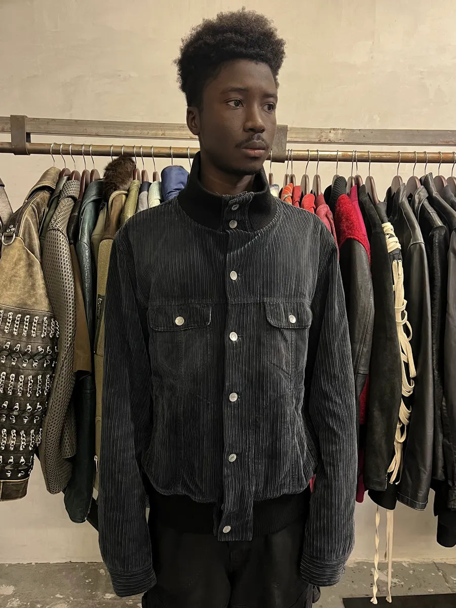 AW2003 Dolce & Gabbana Corduroy Buttoned Black Faded Jacket PrOZWUo 1