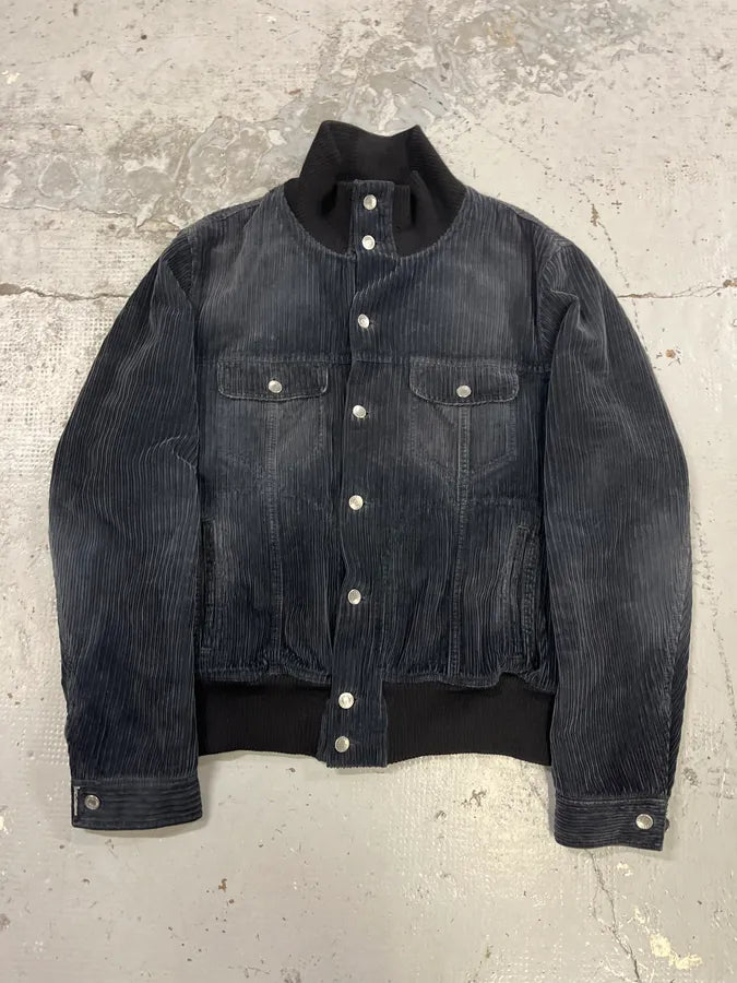 AW2003 Dolce & Gabbana Corduroy Buttoned Black Faded Jacket PrOZWUo 3