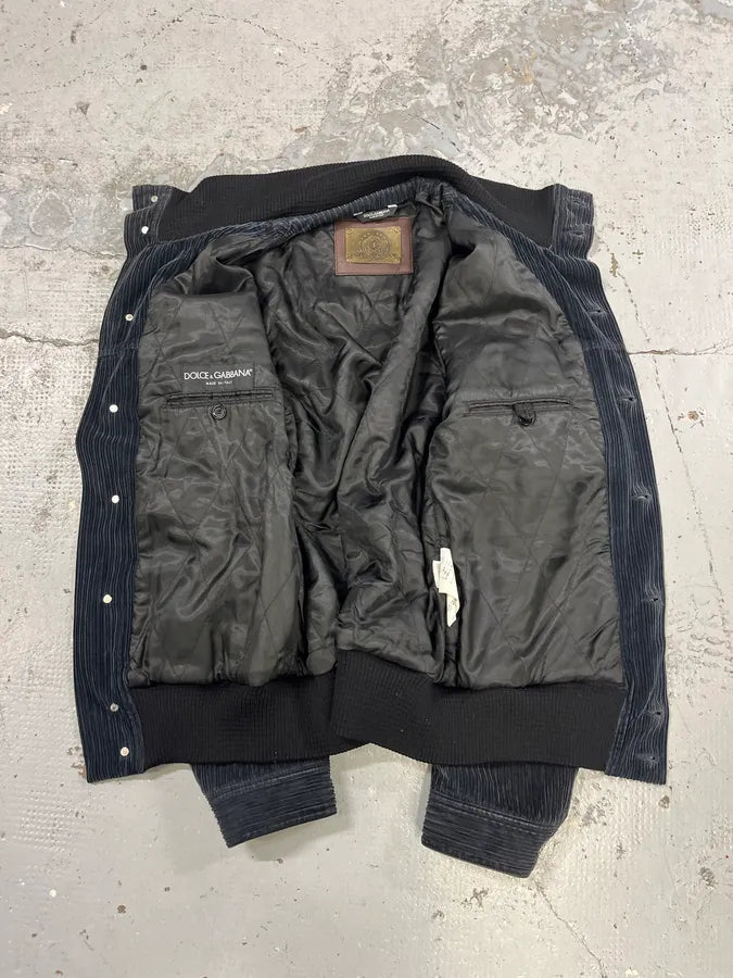 AW2003 Dolce & Gabbana Corduroy Buttoned Black Faded Jacket PrOZWUo 6