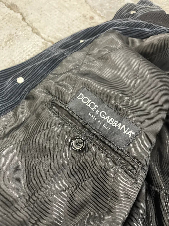 AW2003 Dolce & Gabbana Corduroy Buttoned Black Faded Jacket PrOZWUo 7