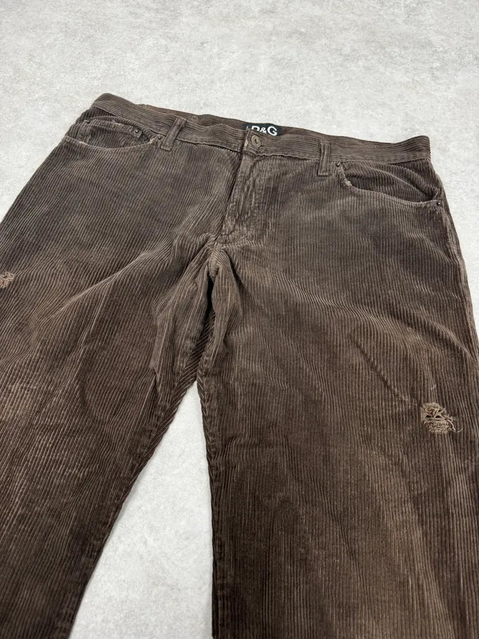 AW2003 Dolce & Gabbana Cozy Large Brown Velvet Pants OhjBqBs 5