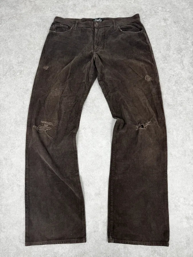 AW2003 Dolce & Gabbana Cozy Large Brown Velvet Pants OhjBqBs 0