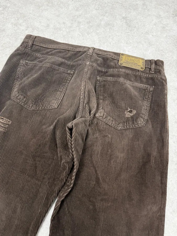 AW2003 Dolce & Gabbana Cozy Large Brown Velvet Pants OhjBqBs 6