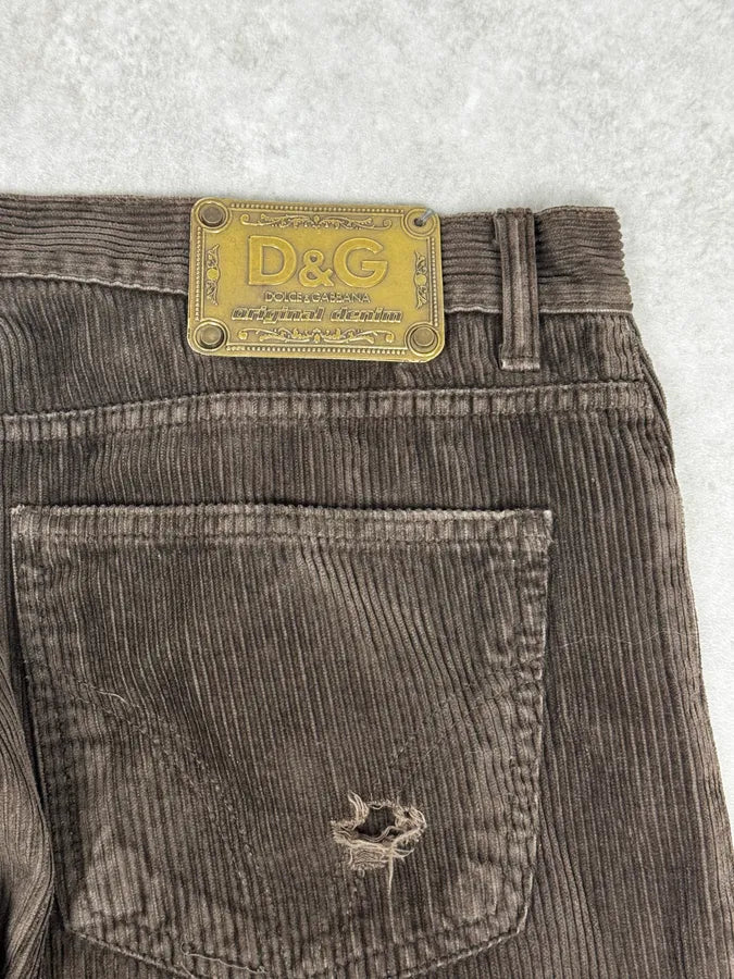 AW2003 Dolce & Gabbana Cozy Large Brown Velvet Pants OhjBqBs 7