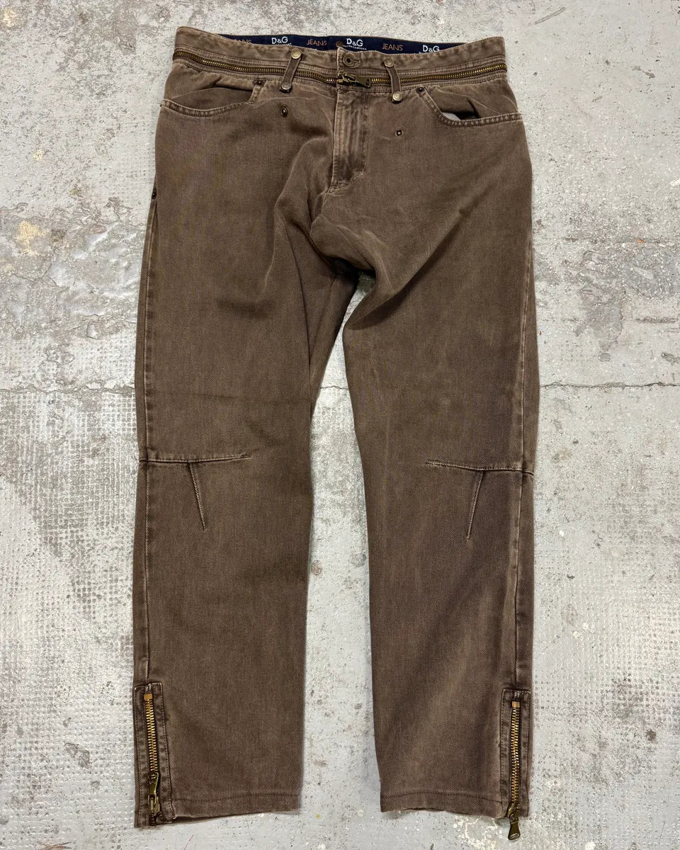 AW2003 Dolce & Gabbana Detachable Zip Waist Brown Jeans rGqQEMN 3