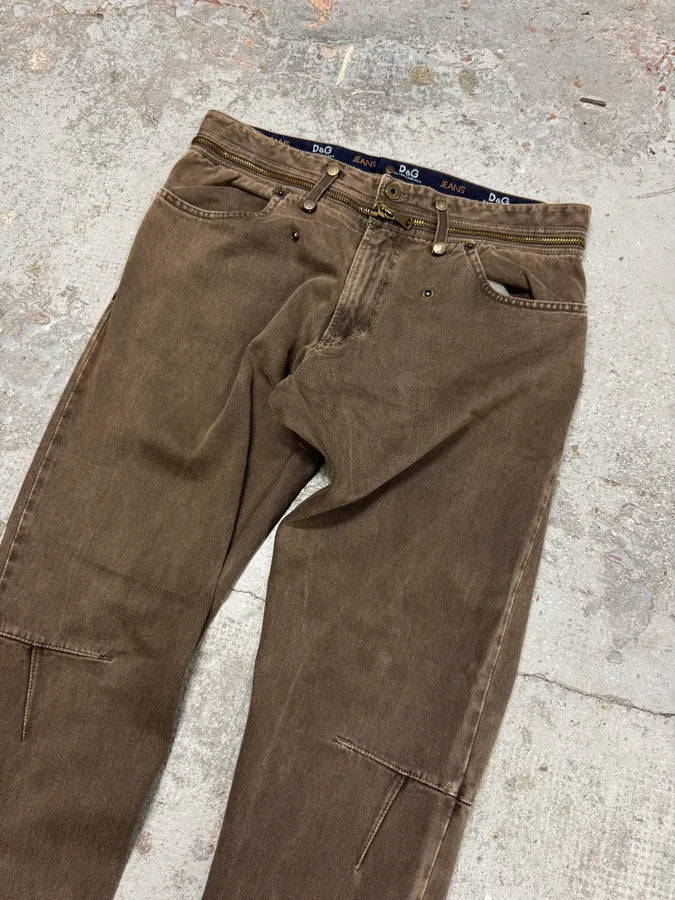 AW2003 Dolce & Gabbana Detachable Zip Waist Brown Jeans rGqQEMN 8