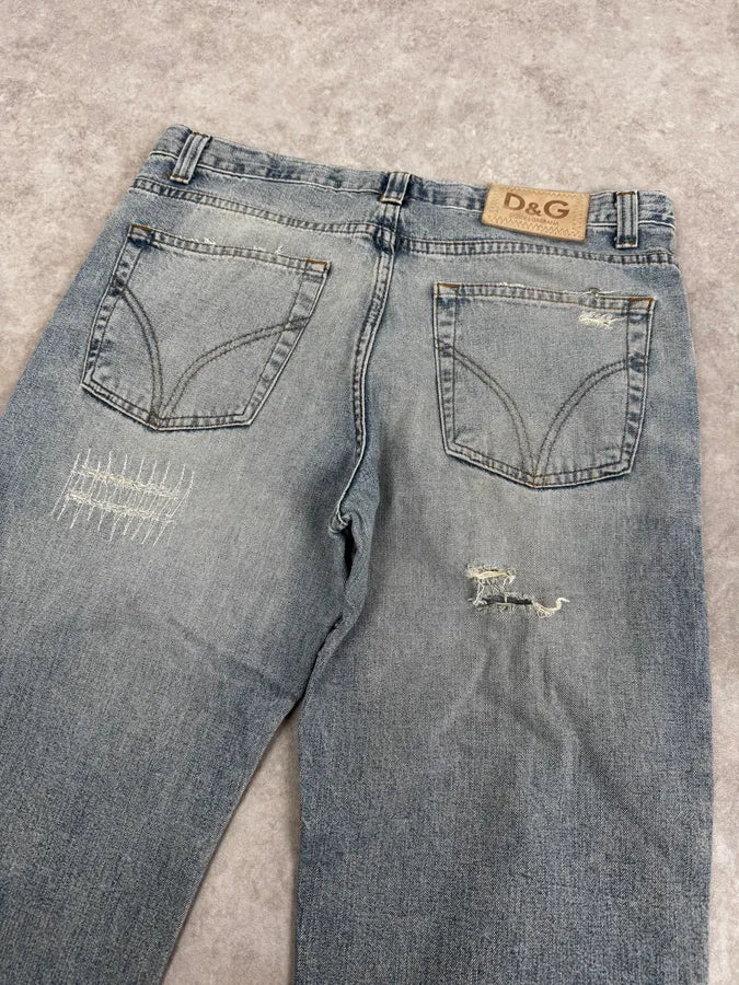 AW2003 Dolce & Gabbana Distressed Blue Denim Jeans jfWVSGA 6