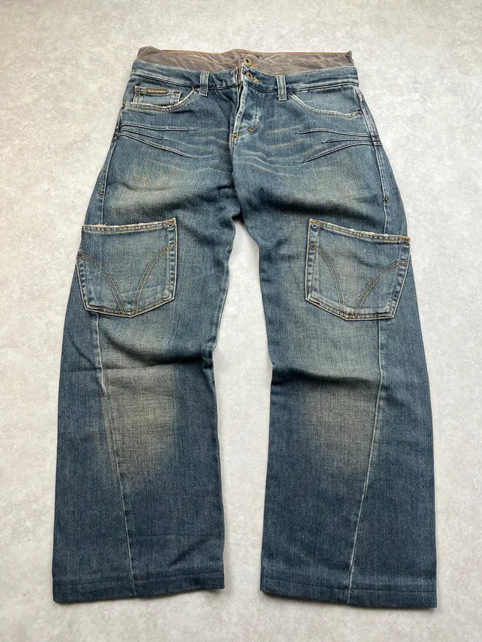 AW2003 Dolce & Gabbana Double Waist Cargo Blue Denim Jeans TFPEWKG 0