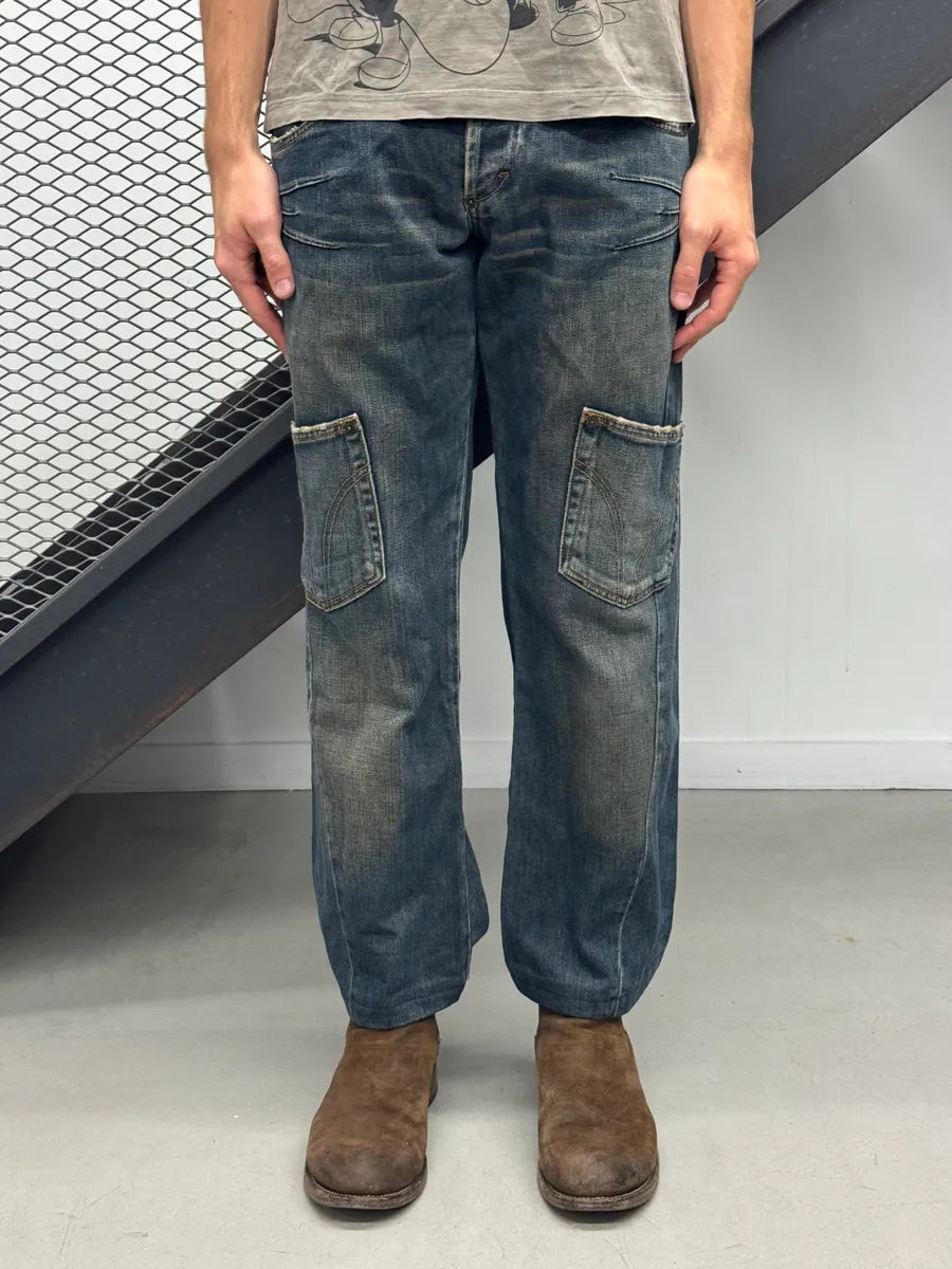 AW2003 Dolce & Gabbana Double Waist Cargo Blue Denim Jeans TFPEWKG 1