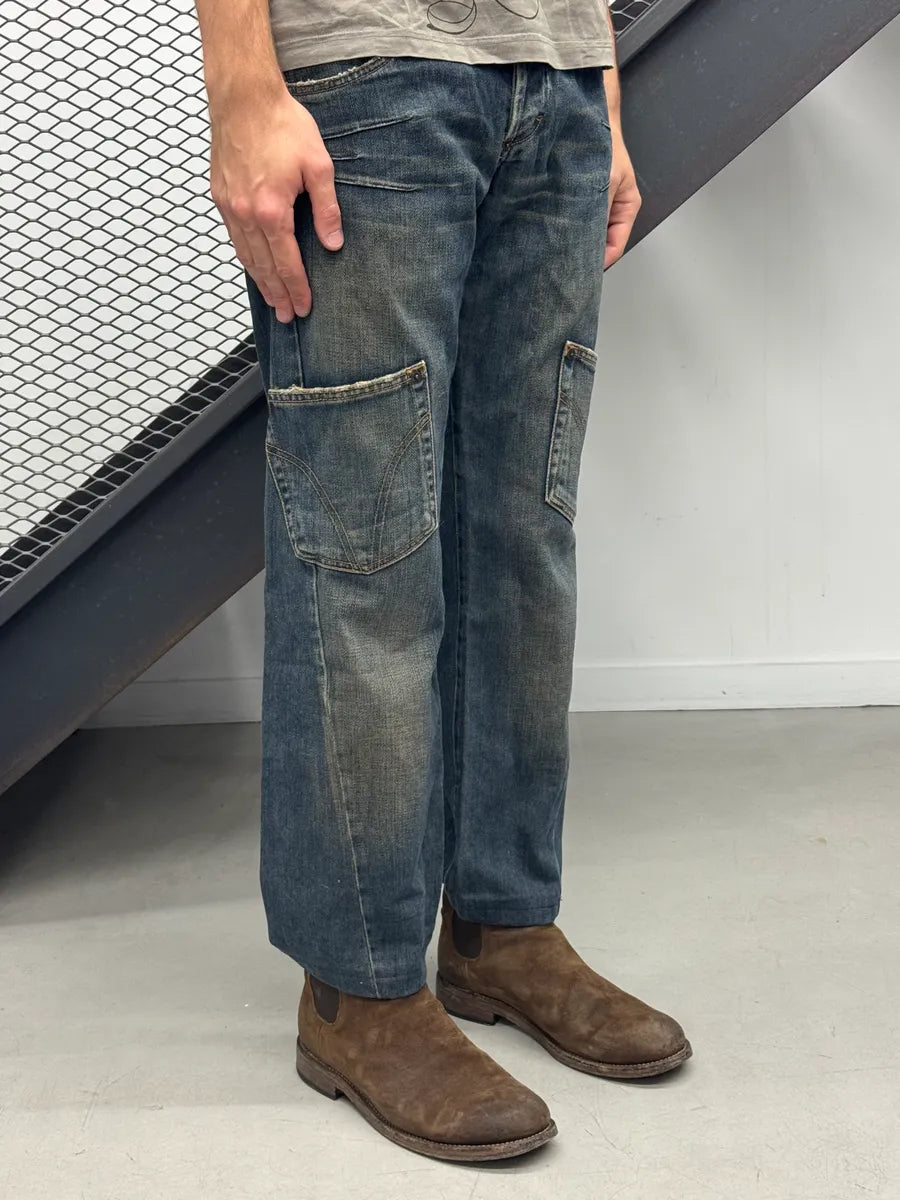 AW2003 Dolce & Gabbana Double Waist Cargo Blue Denim Jeans TFPEWKG 2