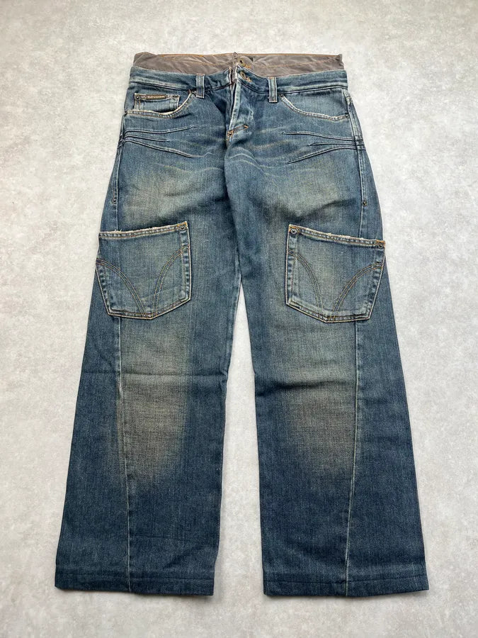 AW2003 Dolce & Gabbana Double Waist Cargo Blue Denim Jeans TFPEWKG 4