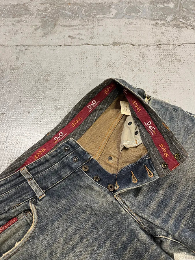 AW2003 Dolce & Gabbana Double Waist Washed Blue Denim Jeans EdlRxEv 10