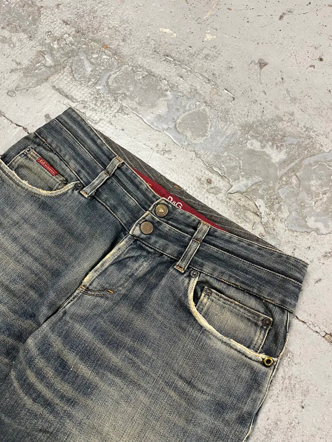 AW2003 Dolce & Gabbana Double Waist Washed Blue Denim Jeans EdlRxEv 5