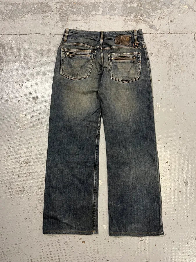 AW2003 Dolce & Gabbana Double Waist Washed Blue Denim Jeans EdlRxEv 7