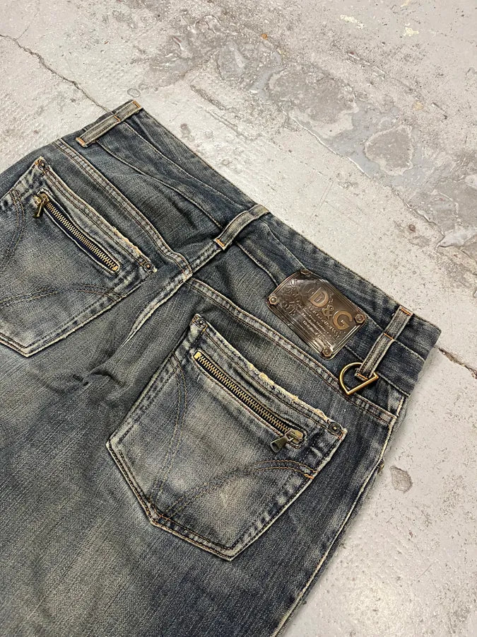 AW2003 Dolce & Gabbana Double Waist Washed Blue Denim Jeans EdlRxEv 8
