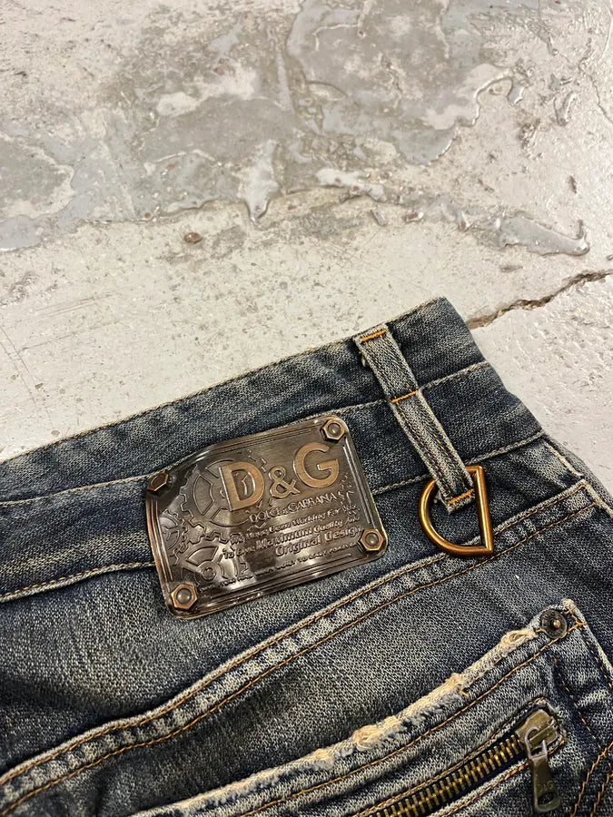 AW2003 Dolce & Gabbana Double Waist Washed Blue Denim Jeans EdlRxEv 9