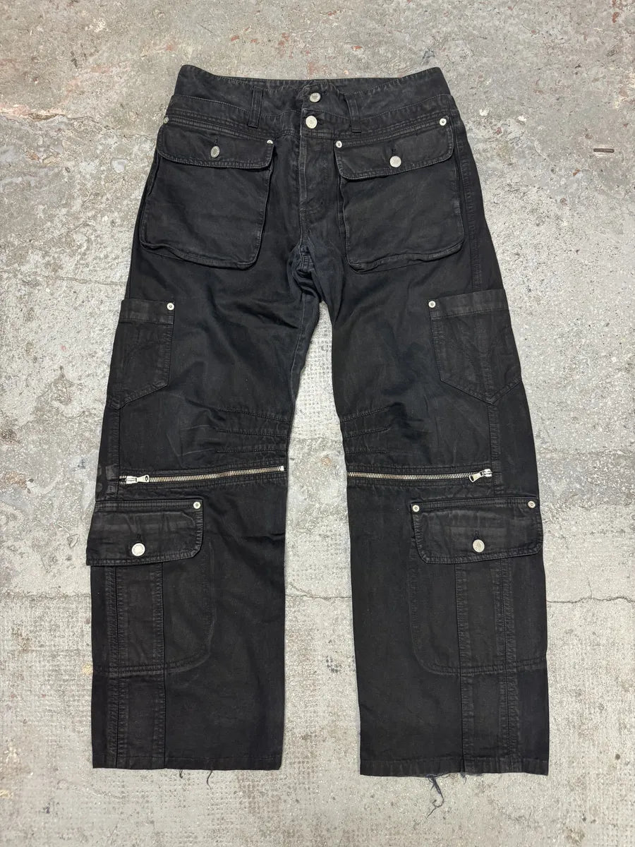 AW2003 Dolce & Gabbana Double Waisted Black Cargo Pants (M) 0