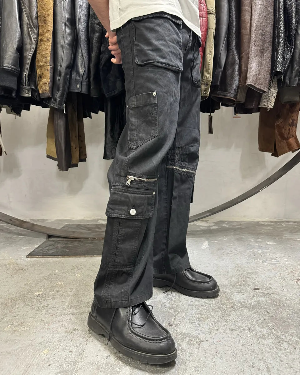 AW2003 Dolce & Gabbana Double Waisted Black Cargo Pants (M) 1