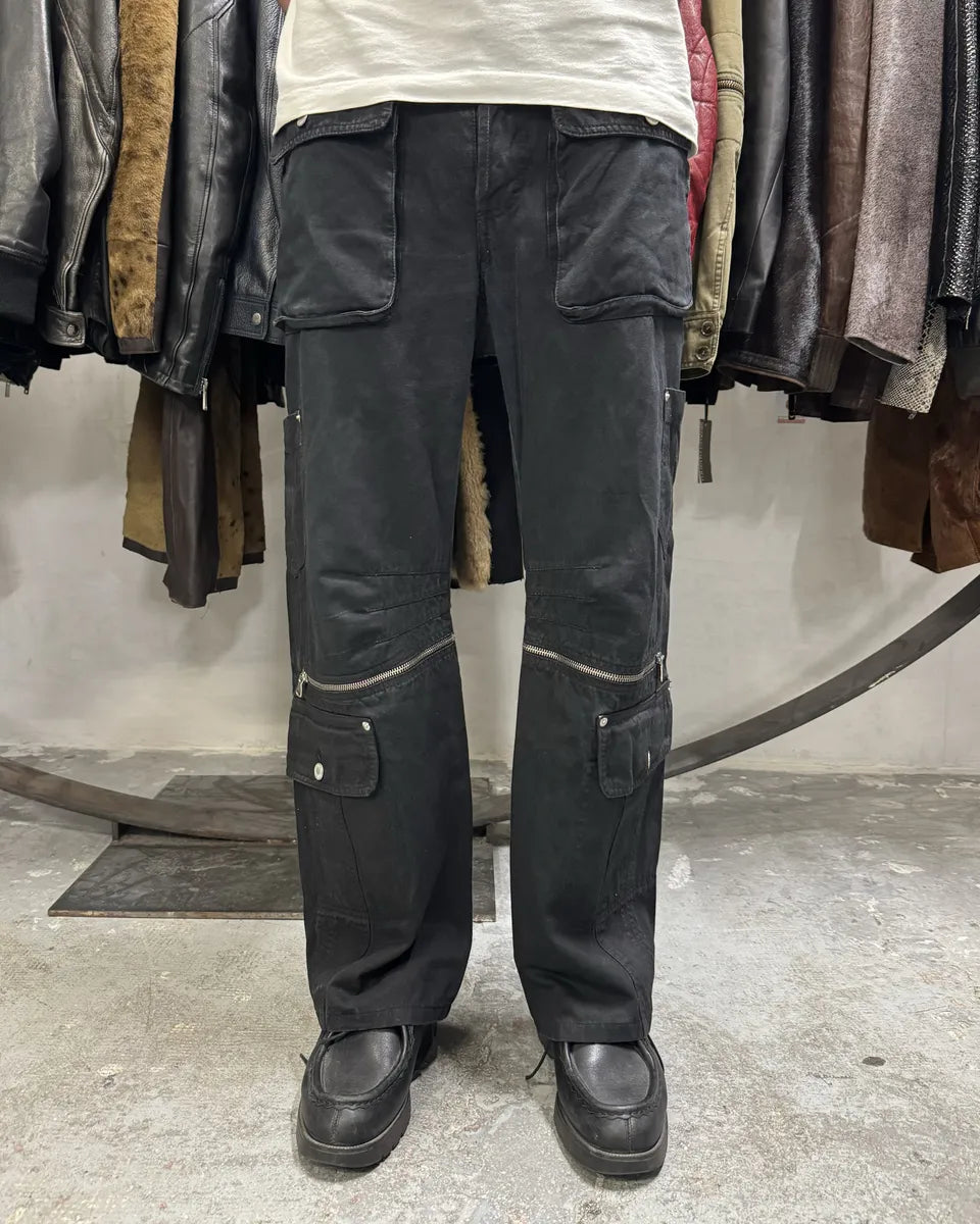 AW2003 Dolce & Gabbana Double Waisted Black Cargo Pants (M) 2