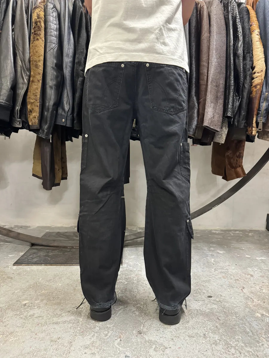 AW2003 Dolce & Gabbana Double Waisted Black Cargo Pants (M) 3