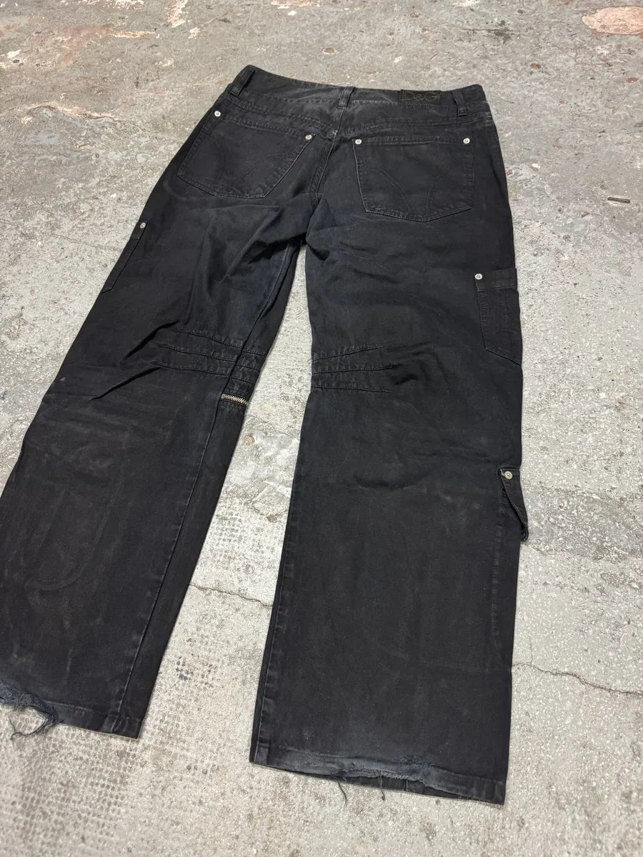 AW2003 Dolce & Gabbana Double Waisted Black Cargo Pants (M) 4