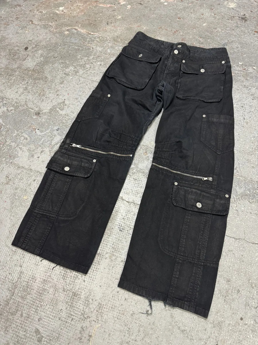 AW2003 Dolce & Gabbana Double Waisted Black Cargo Pants (M) 5