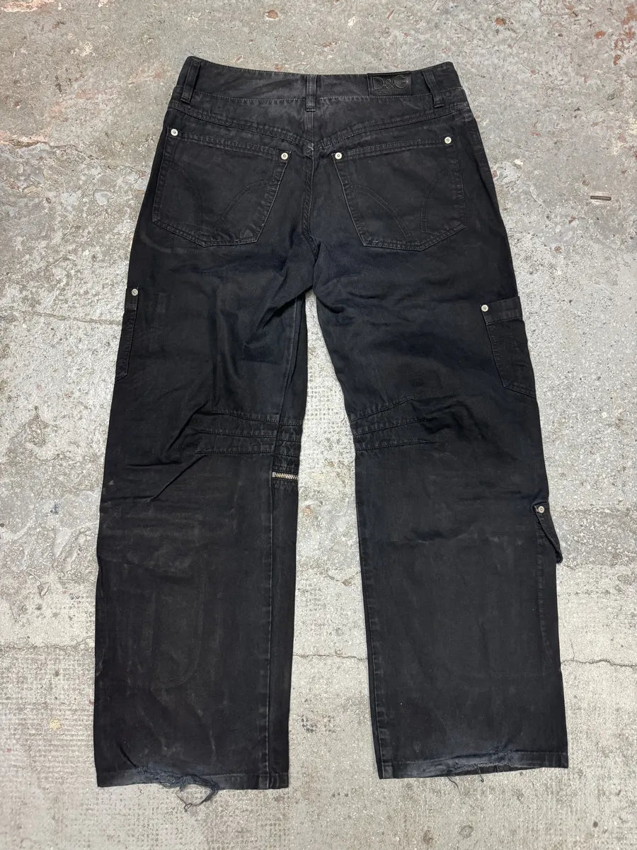 AW2003 Dolce & Gabbana Double Waisted Black Cargo Pants (M) 6