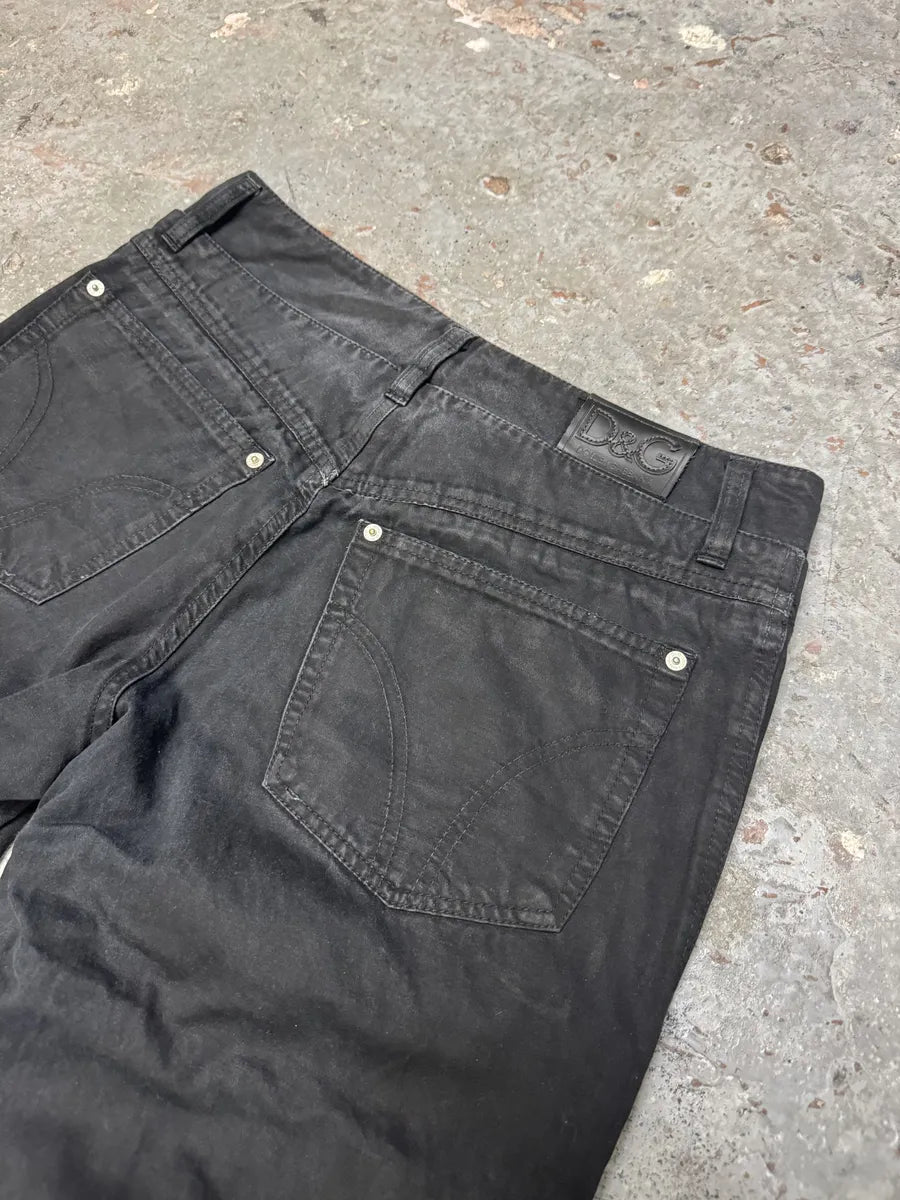 AW2003 Dolce & Gabbana Double Waisted Black Cargo Pants (M) 7