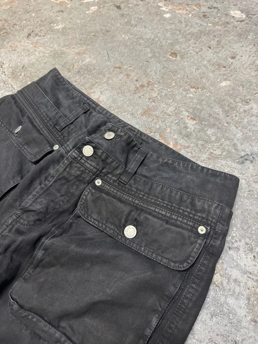 AW2003 Dolce & Gabbana Double Waisted Black Cargo Pants (M) 8