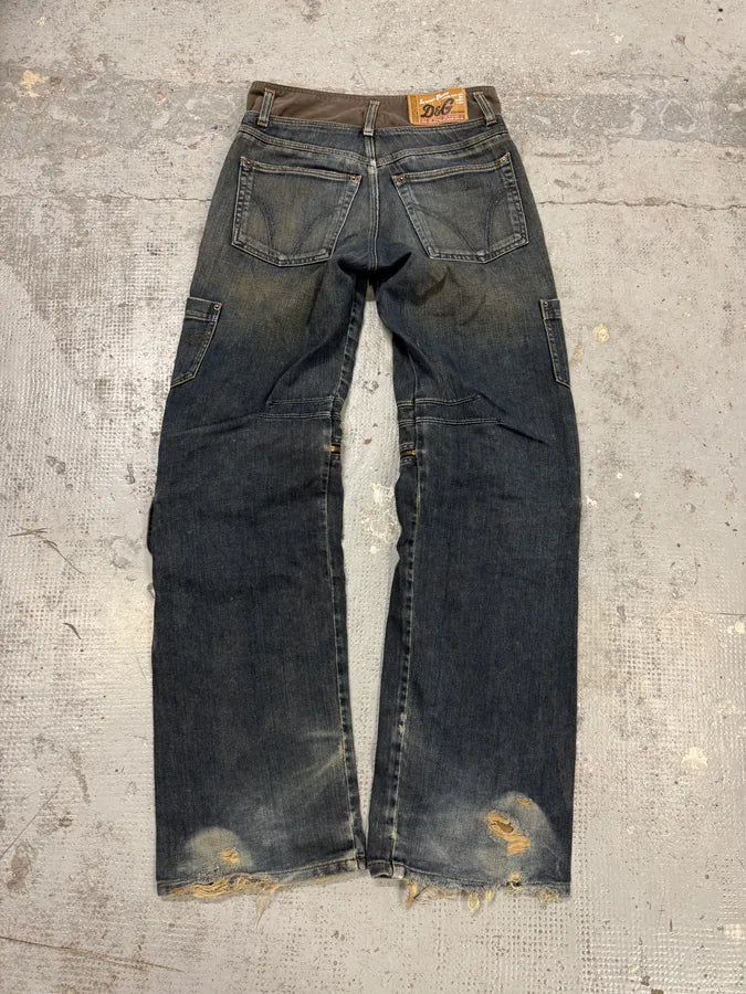 AW2003 Dolce & Gabbana Double Waisted Blue Cargo Denim Jeans fnRCjsB 3