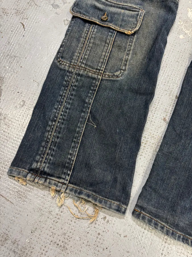 AW2003 Dolce & Gabbana Double Waisted Blue Cargo Denim Jeans fnRCjsB 4