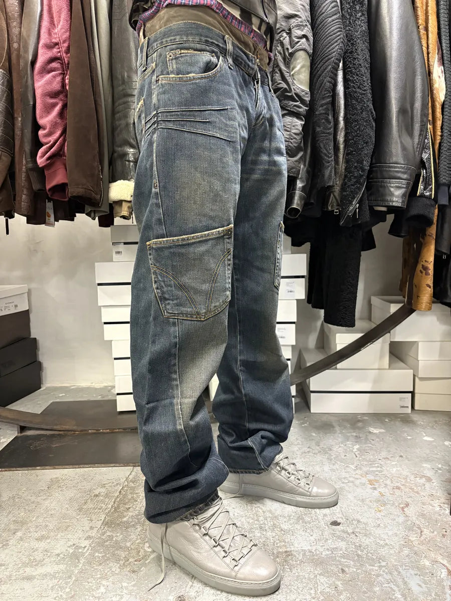 AW2003 Dolce & Gabbana Double Waisted Blue Denim Cargo Jeans zDDMVls 1