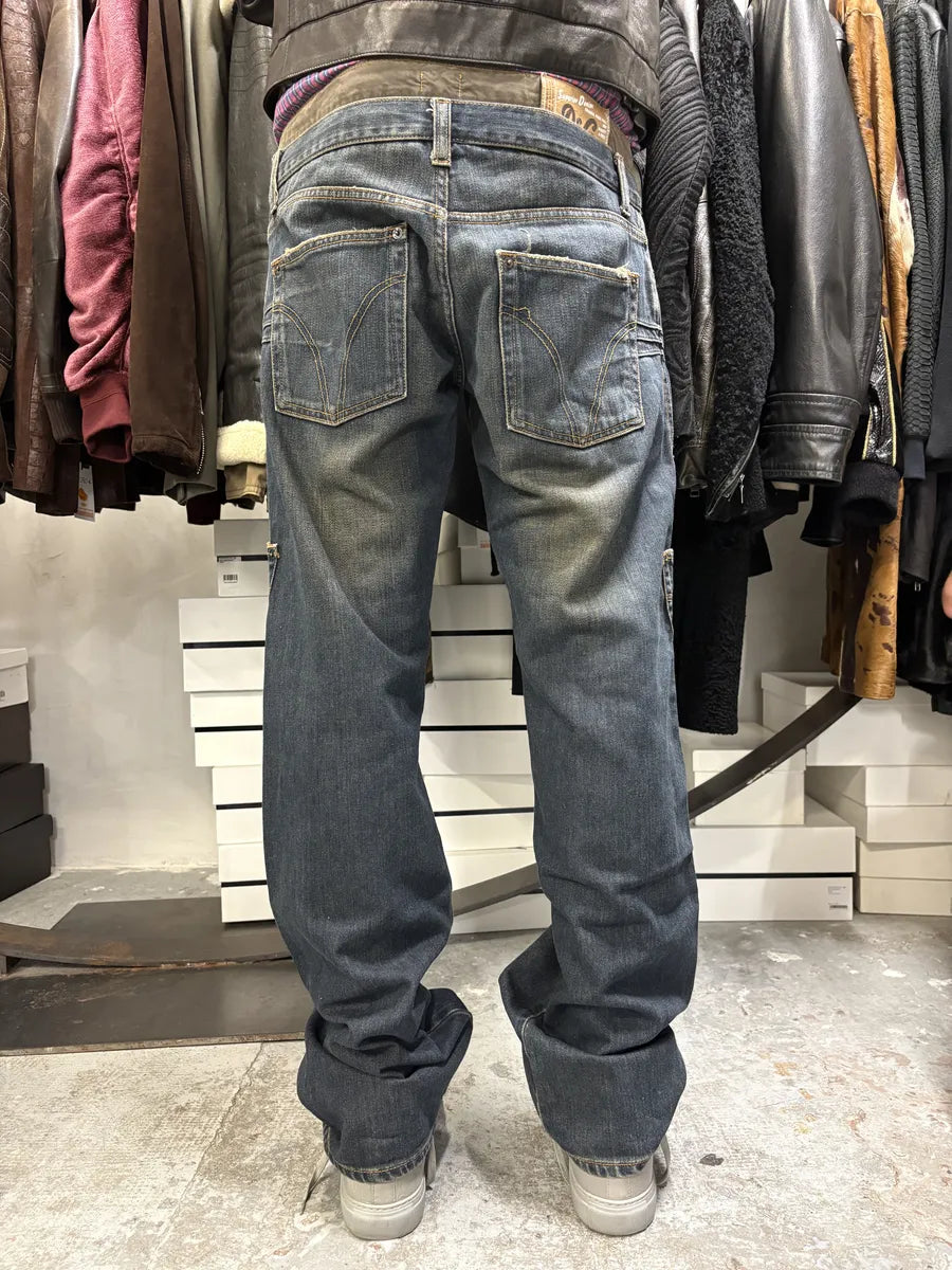 AW2003 Dolce & Gabbana Double Waisted Blue Denim Cargo Jeans zDDMVls 3